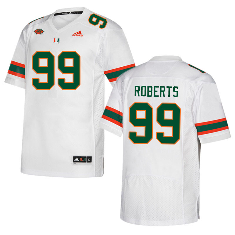 Men #99 Elijah Roberts Miami Hurricanes College Football Jerseys Sale-White - Click Image to Close